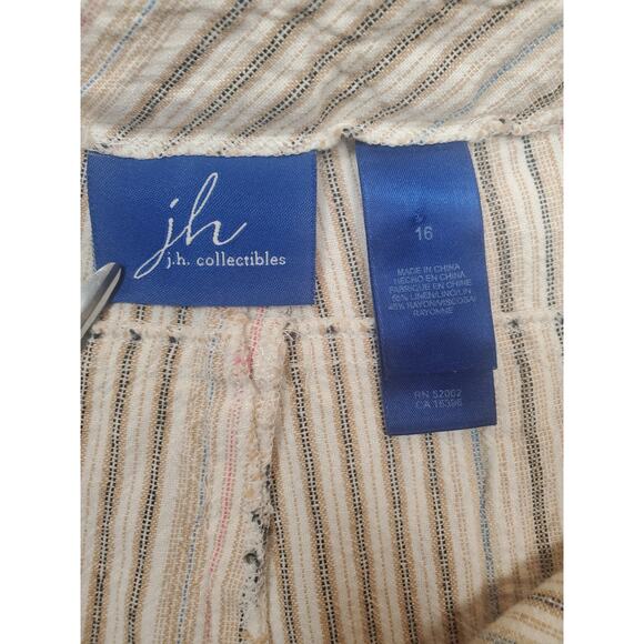 Women's JH Collectibles 16 Linen Blend Striped Wide Leg Cropped Pants - Picture 3 of 7